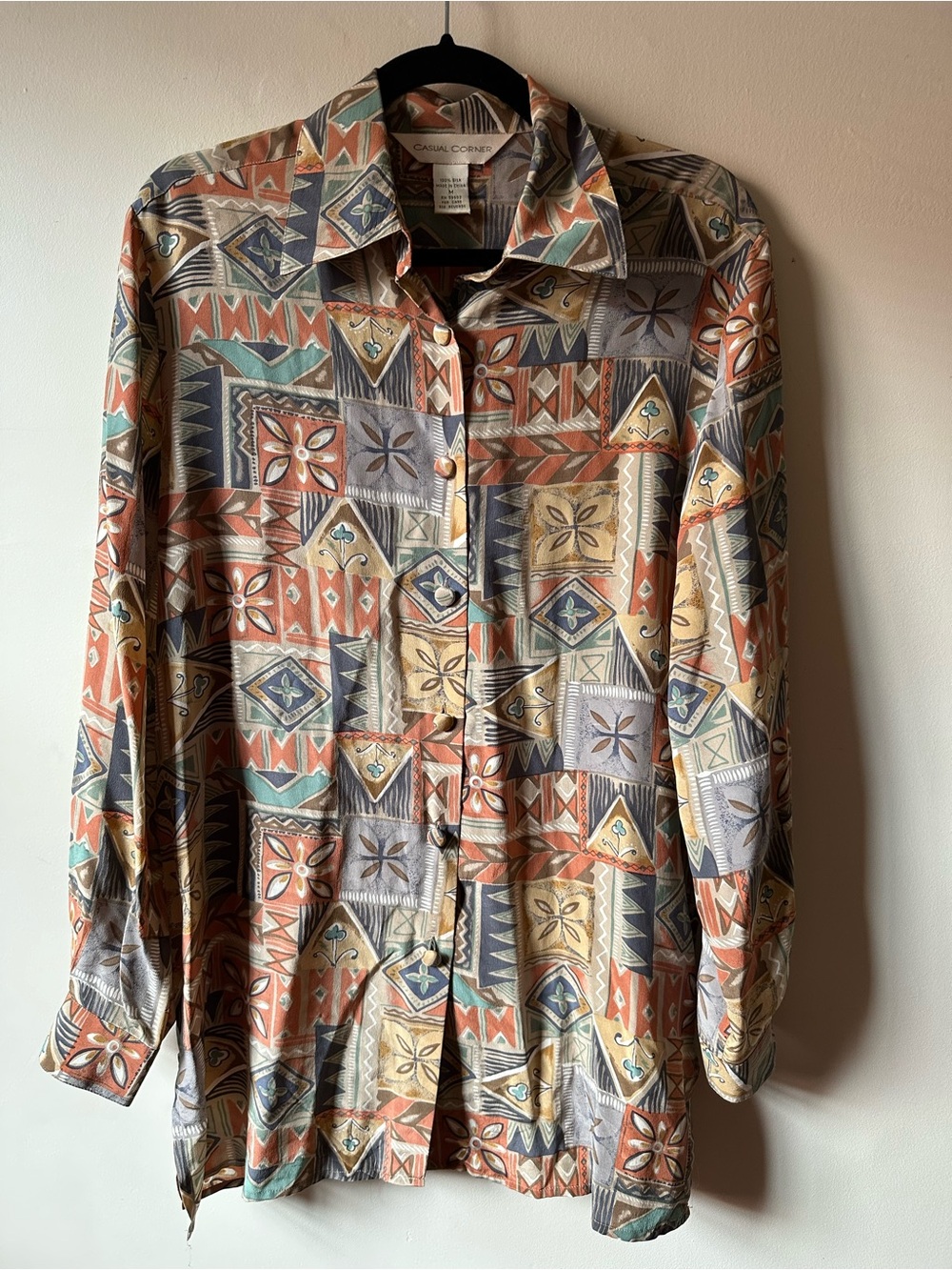 Casual Corner Bohemian 100% Silk Button Up